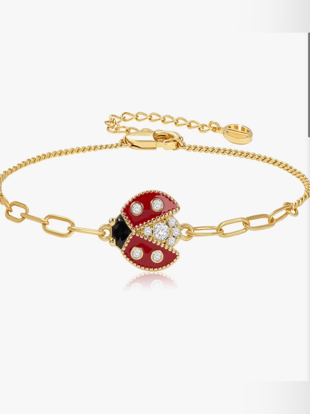 NEW 18K Gold Plated Red Ladybug Bracelet with Crystal Accents